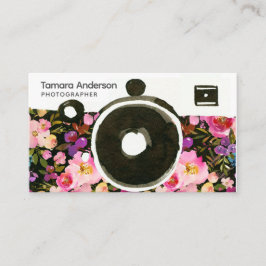 Cartão De Visita Fotógrafo Profissional de Câmera Floral Rosa