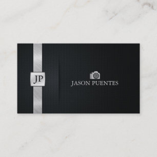 Cartão De Visita Fotógrafo profissional preto e de prata elegante