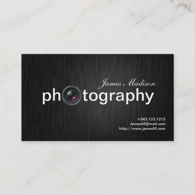 Cartão De Visita Fotógrafo profissional preto e Dourado elegante (Frente)