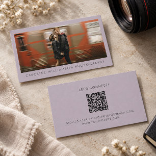 Cartão De Visita Fotógrafo Roxo Lavanda Marca QR Moderno