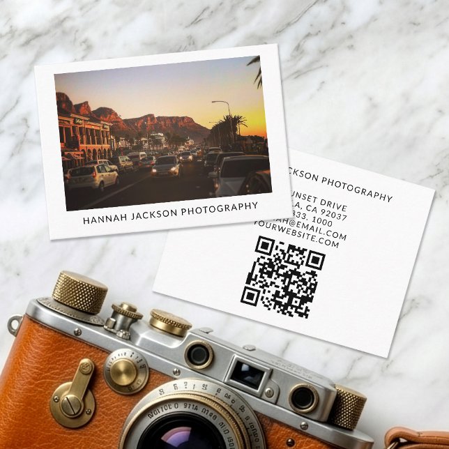Cartão De Visita Fotógrafo Vintage Código QR Mínimo (Criador carregado)