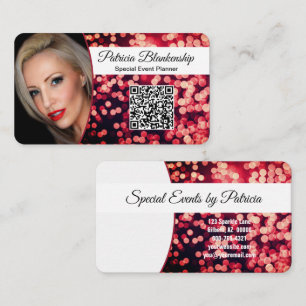 Cartão De Visita Fotomontagem Vermelha e Código QR Personalizado