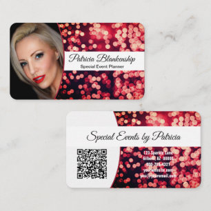 Cartão De Visita Fotomontagem Vermelha e Código QR Personalizado Ch