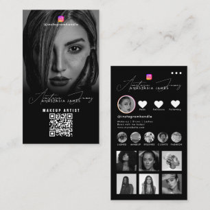 Cartão De Visita Fotos de Influenciador Preto Branco Código QR Mídi