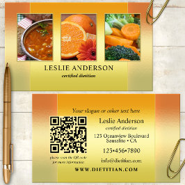 Cartão De Visita Fotos Douradas Laranja Código QR Nutricionista