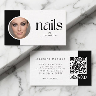 Cartão De Visita Fotos em Preto e Branco Unhas Código QR Ícones Soc