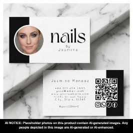Cartão De Visita Fotos em Preto e Branco Unhas Código QR Ícones Soc