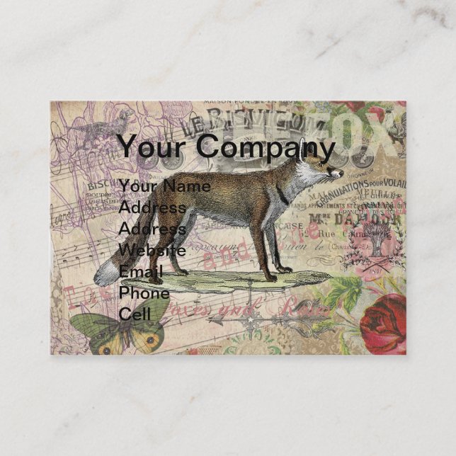 Cartão De Visita Fox Wildlife Vintage Animal Illustration (Frente)