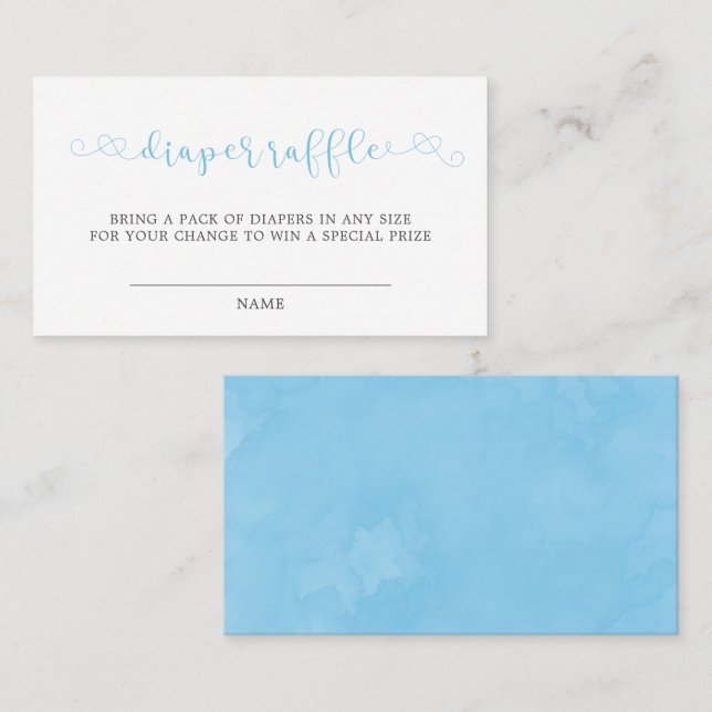 Cartão De Visita Fralda de Script Minimalista Azul Raffle (Frente/Verso)