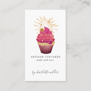 Cartão De Visita Framboesa Cupcake Dourada padaria pastelaria