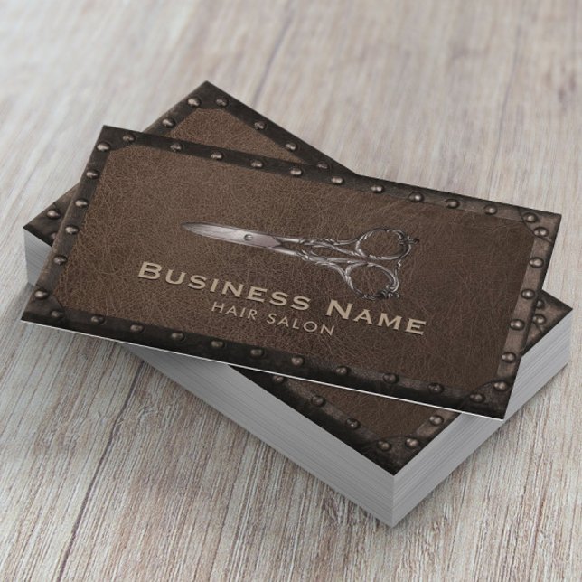 Cartão De Visita Frame de metal enferrujado com tesoura de salão de (Criador carregado)
