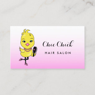 Cartão De Visita Frango Rosa Chic Com Pente de Cabelo e Salão de Be