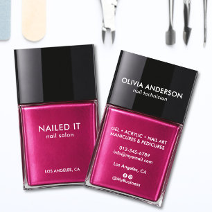 Cartão De Visita Frasco de Esmalte Rosa Moderno Chic Salão de Unhas