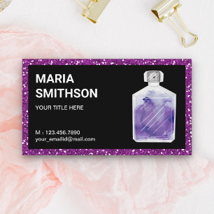 Cartão De Visita Frasco de Perfume Aquarela Glitter Roxo