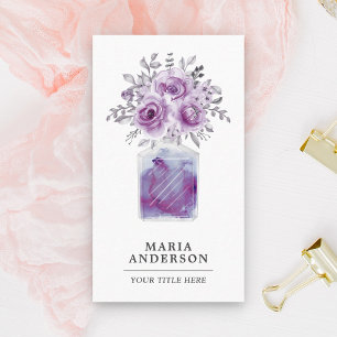 Cartão De Visita Frasco de Perfume Floral Aquarela Roxo Rústico