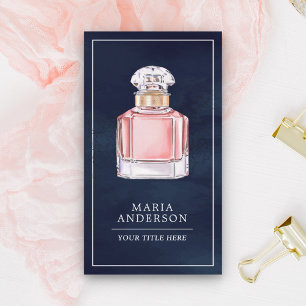 Cartão De Visita Frasco de Perfume Rosa Bege Azul Naval