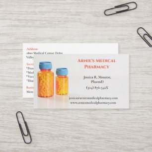 Cartão De Visita Frascos de Laranja Brancos RX Pílulas Farmacêutica