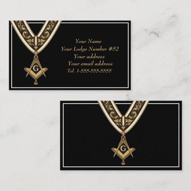 Cartão De Visita Freemason Freemasonry Symbol Masonic Black Gold (Frente/Verso)