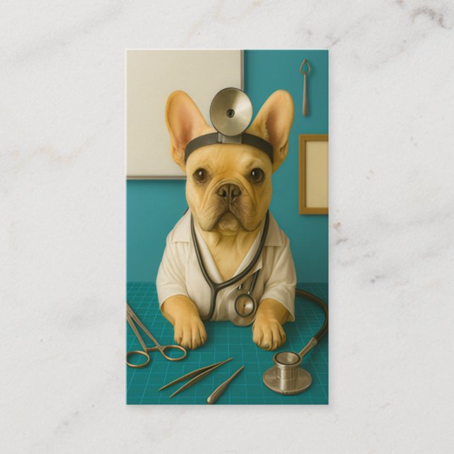 Cartão De Visita French Bulldog Vet Doctor Puppy Dog Business Card (Frente)