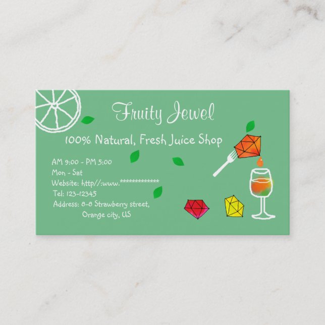 Cartão De Visita Fresh Juice Shop Name Card Jewel (Frente)