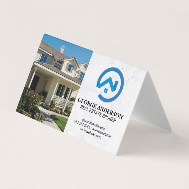 Cartão De Visita Front Yard Home | Modern Blue Real Estate Logo (Frente)