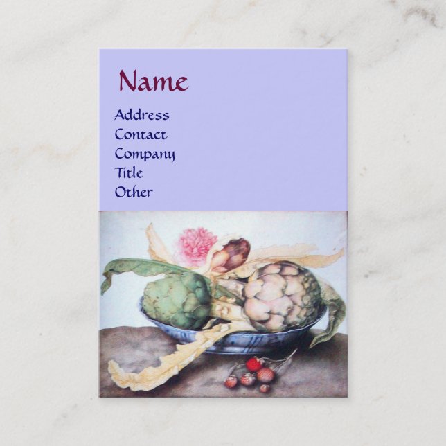 CARTÃO DE VISITA FRUTAS/ARTICHOKES DA SEASON, ROSA E ESTRAWBERRIES (Frente)