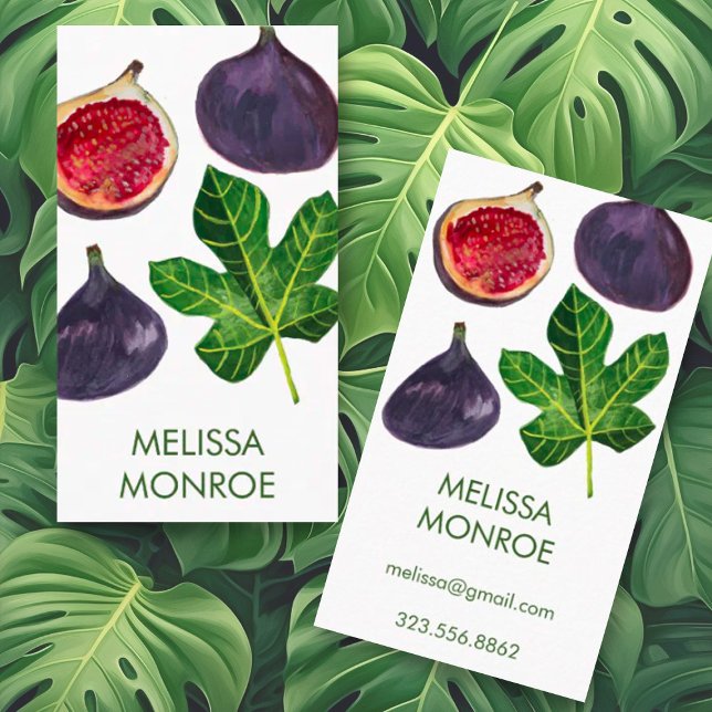 Cartão De Visita Frutas de outono de Figos Ilustradas (Watercolor figs decorate these custom business cards. Add your own text to make them shine)