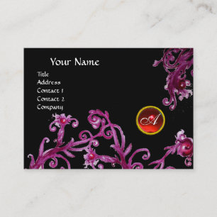 Cartão De Visita FRUTAS MÁGICAS MONOGRAMA preto gema vermelho