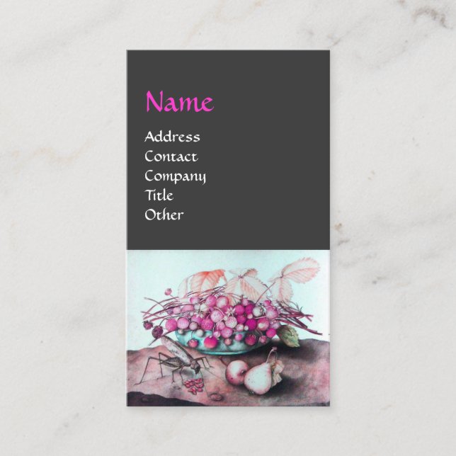 Cartão De Visita FRUTAS/STRAWBERRIES DA SEASON, PEARS Cinzas Rosa (Frente)