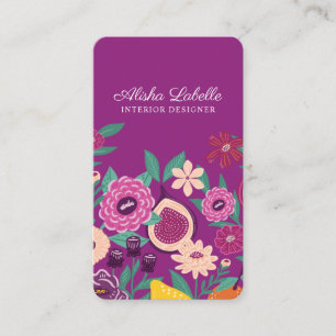 Cartão De Visita Frutas tropicais e flores silvestres, cor de rosa