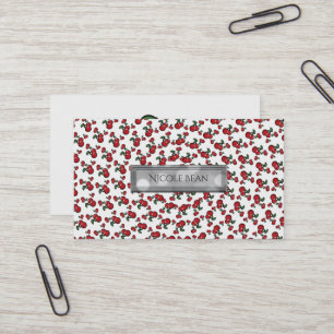 Cartão De Visita Fruticultura Branca de Cerejas Vermelhas (Qualquer