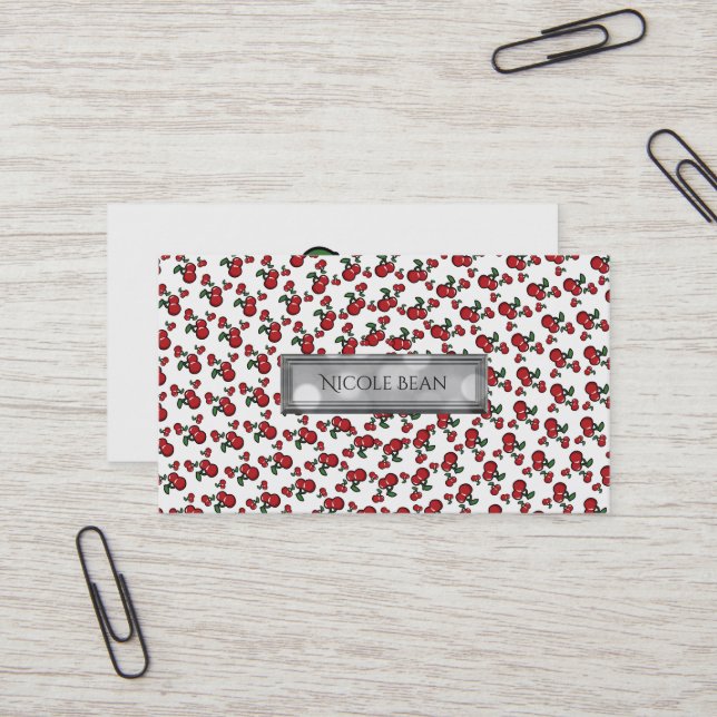 Cartão De Visita Fruticultura Branca de Cerejas Vermelhas (Qualquer (Frente/Verso In Situ)