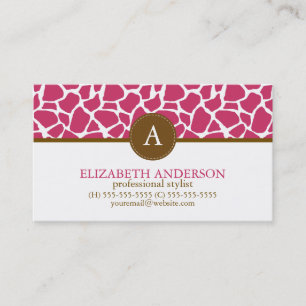 Cartão De Visita Fuchsia Giraffe Pattern Monograma