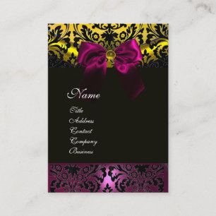 CARTÃO DE VISITA FUCHSIA RIBBON BLACK DOURADO AMARELO MONOGRAMA