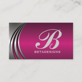 Cartão De Visita Fúcsia de cinzas de prata metálica, monograma de c