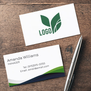 Cartão De Visita Funcionário de Swirl Verde Moderno