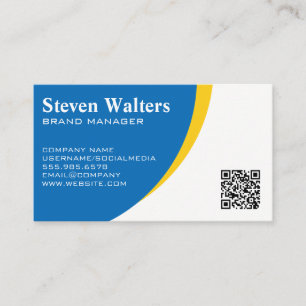 Cartão De Visita Fundo Amarelo Azul   Código QR Modelo