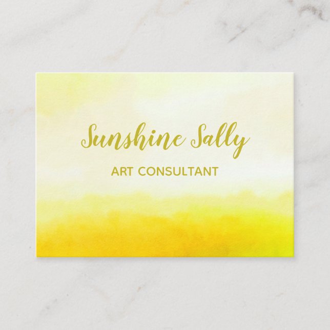 Cartão De Visita Fundo amarelo da lavagem da aguarela do chique (Frente)