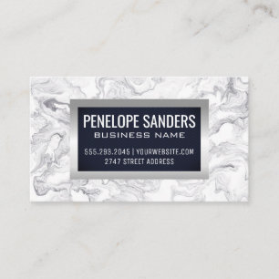 Cartão De Visita Fundo Azul Marble  Metálico prateado