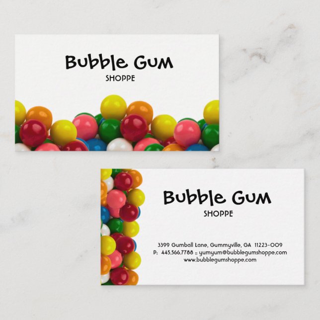 Cartão De Visita Fundo colorido do branco de Gumballs da pastilha (Frente/Verso)