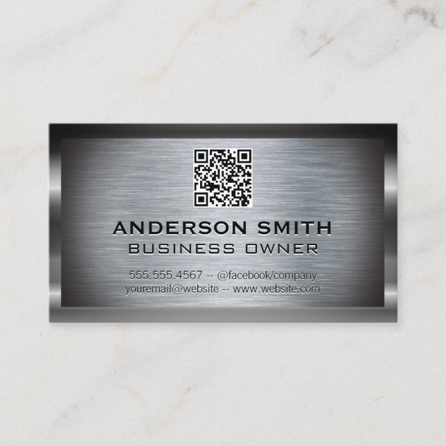 Cartão De Visita Fundo com escovas metálicas | Código QR (Frente)