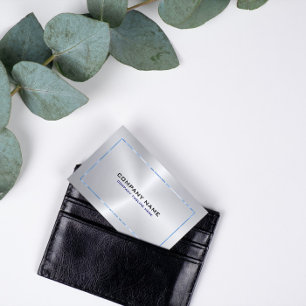 Cartão De Visita Fundo das Cinzas de prata metálicas e borda azul