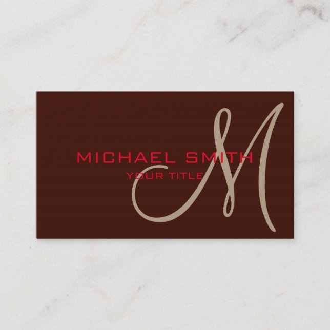 Cartão De Visita Fundo de cor do feijão preto monograma (Frente)