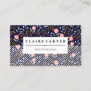 Cartão De Visita Fundo de Flores e Listras