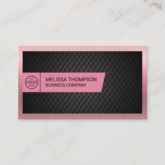 Cartão De Visita Fundo de inclinação preta | Borda Metálica Rosa (Frente)