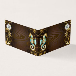 Cartão De Visita Fundo de madeira com cavalo de mar mecânico