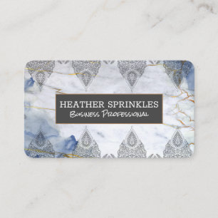 Cartão De Visita Fundo de mármore dourado azul   Padrão ornamentado