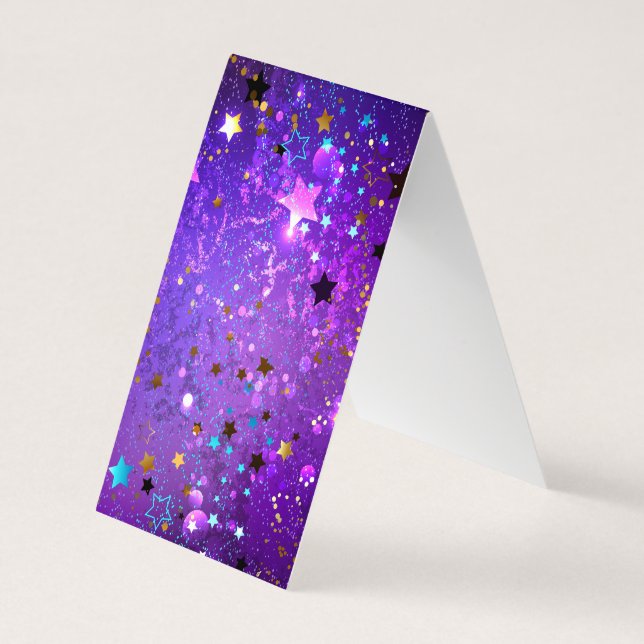 Cartão De Visita Fundo de papel alumínio roxo com estrelas (Verso)