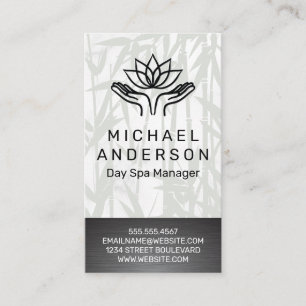 Cartão De Visita Fundo do Bamboo   Ícone Lotus das Mãos de Reparo
