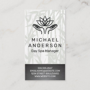Cartão De Visita Fundo do Bambu  Ícone Lotus De Mãos De Reparaç